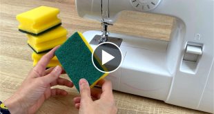 فكرة خياطة رائعة باستخدام اسفنجة الاطباق وماكينة الخياطة A great idea using a dish sponge and a sewing machine.